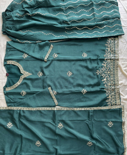 KC Green Ethnic Wear Ready Made Chinon Suit For Women