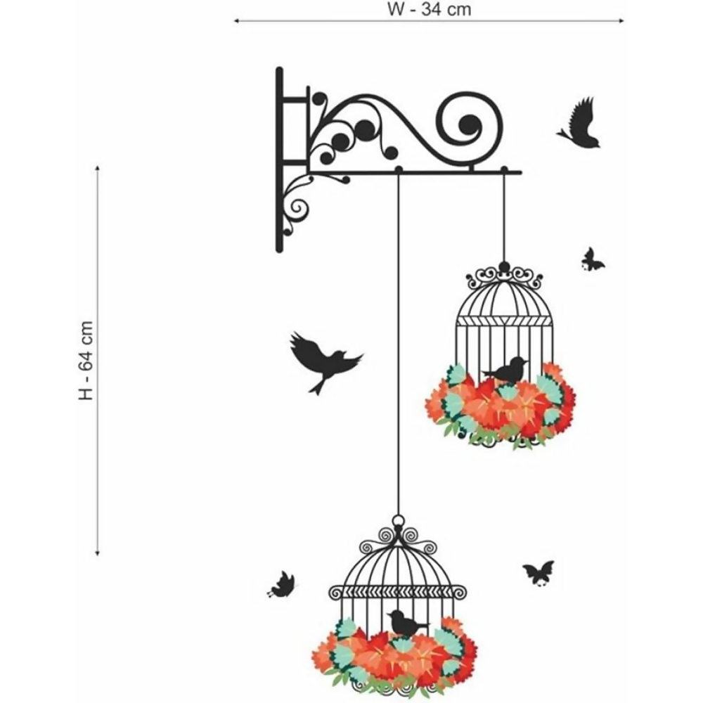 Decals Design 'Hanging Birds Cage with Flowers' Wall Sticker (PVC Vinyl, 50 cm x 70 cm)