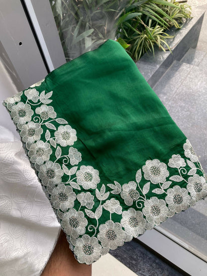 Teeya Creation New Trendy Stylish Party Wear Silk Saree-Green