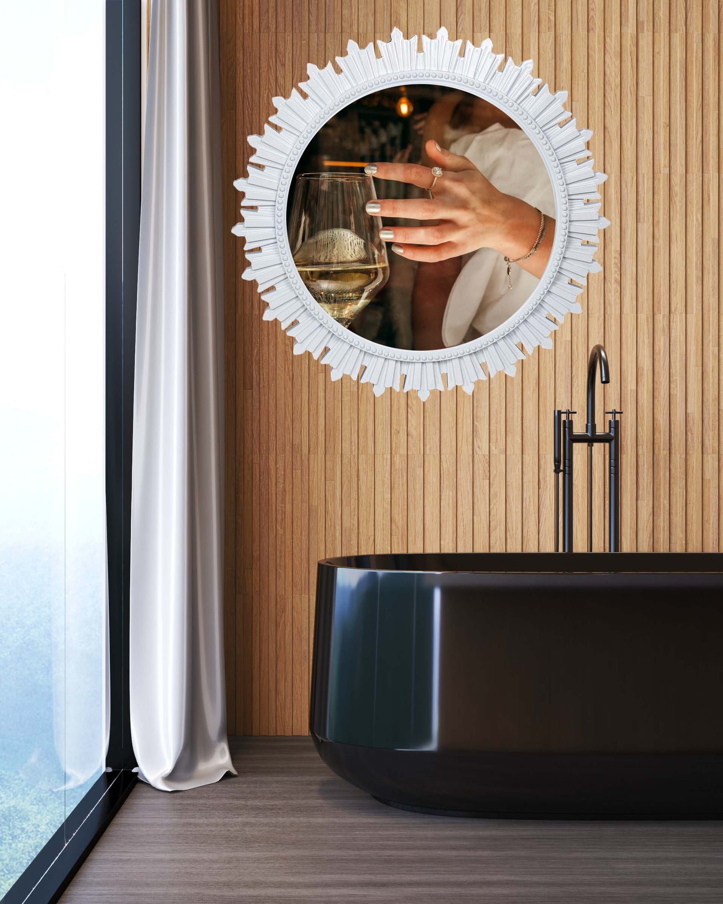 EFINITO Sunburst Wall Mirror, Decorative Framed Mirror for Bathroom, Bedroom, Living Room & Vanity (17 Inch)
