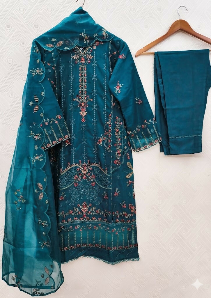 Teeya Creation Womens New Net With Heavy Embroiedery With Sequence Work Teal Kurta Set