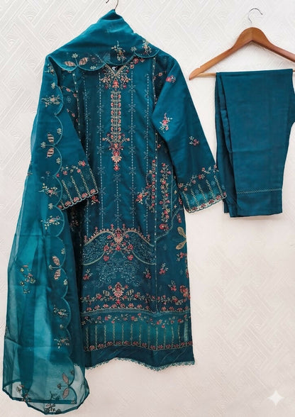 Teeya Creation Womens New Net With Heavy Embroiedery With Sequence Work Teal Kurta Set