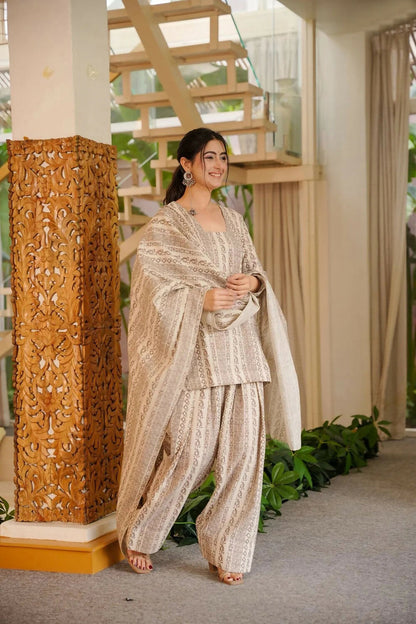 Aayaa Designer Cotton Silk Farshi Salwar Set - Off White