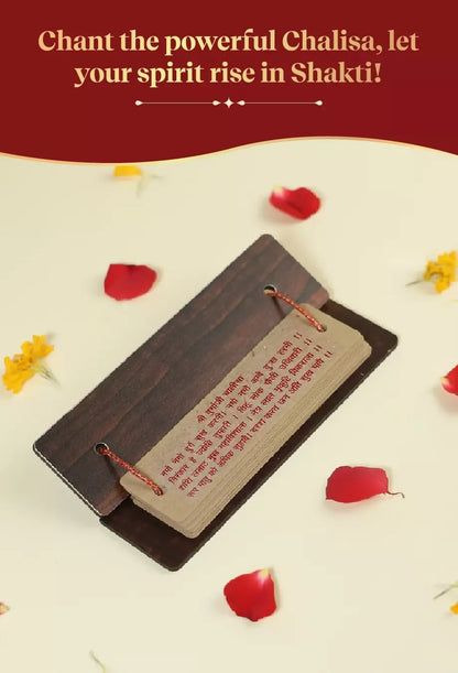Pujashree Wooden Durga Chalisa  Sacred Wooden Prayer Plaque for Daily Puja & Devotion