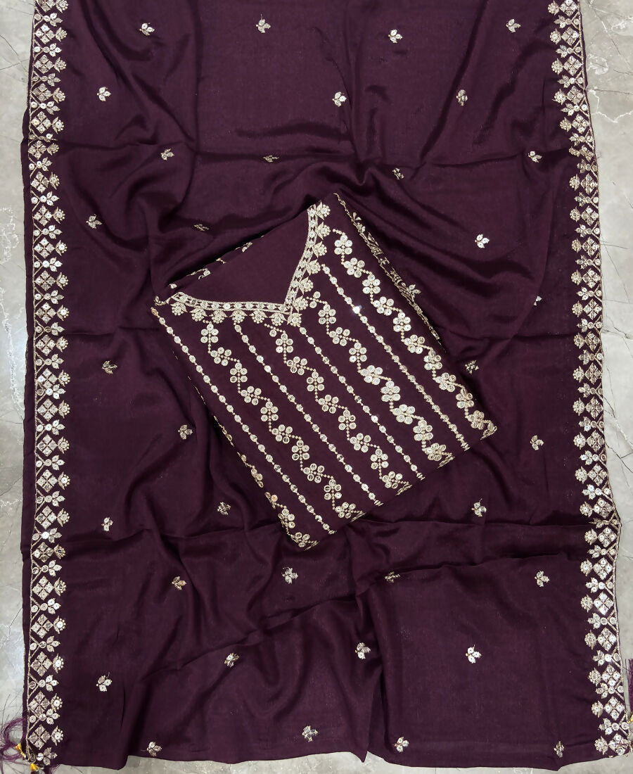 KC Latest Cocktail Wear Wine Chinon Sharara Suit For Women