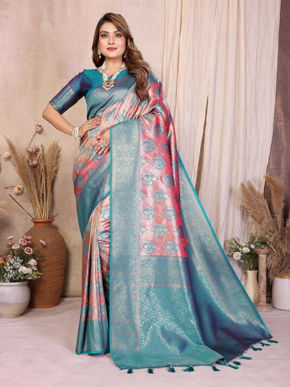 Aastha Fashion Aqua Banarasi Tissue Silk Weaving Saree
