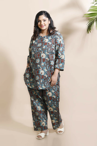 Breathables Blue Kalamkari Kurta & Pant Cotton Co-Ord Set