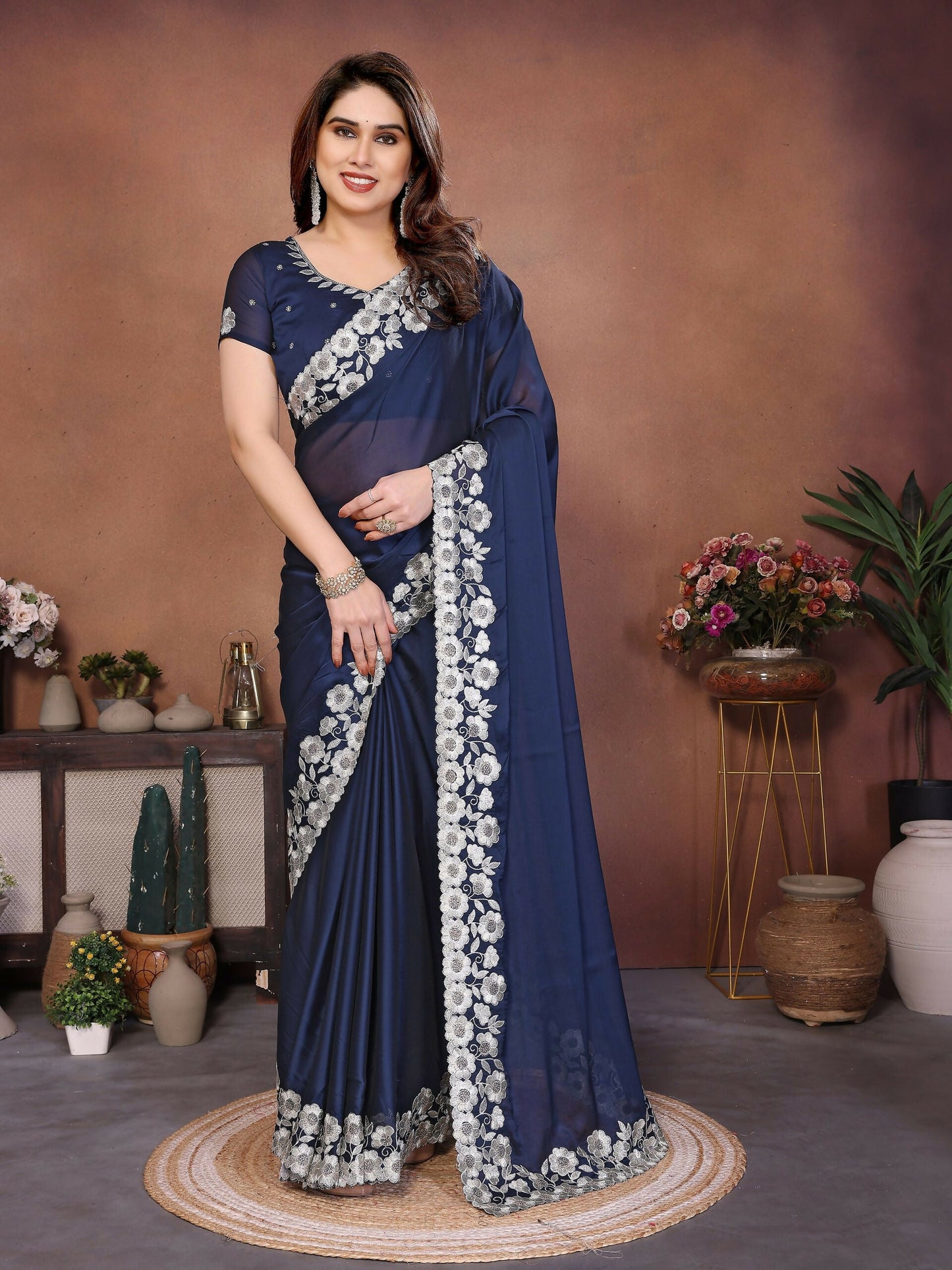 Teeya Creation New Trendy Stylish Party Wear Silk Saree-Dark_Navy_Blue