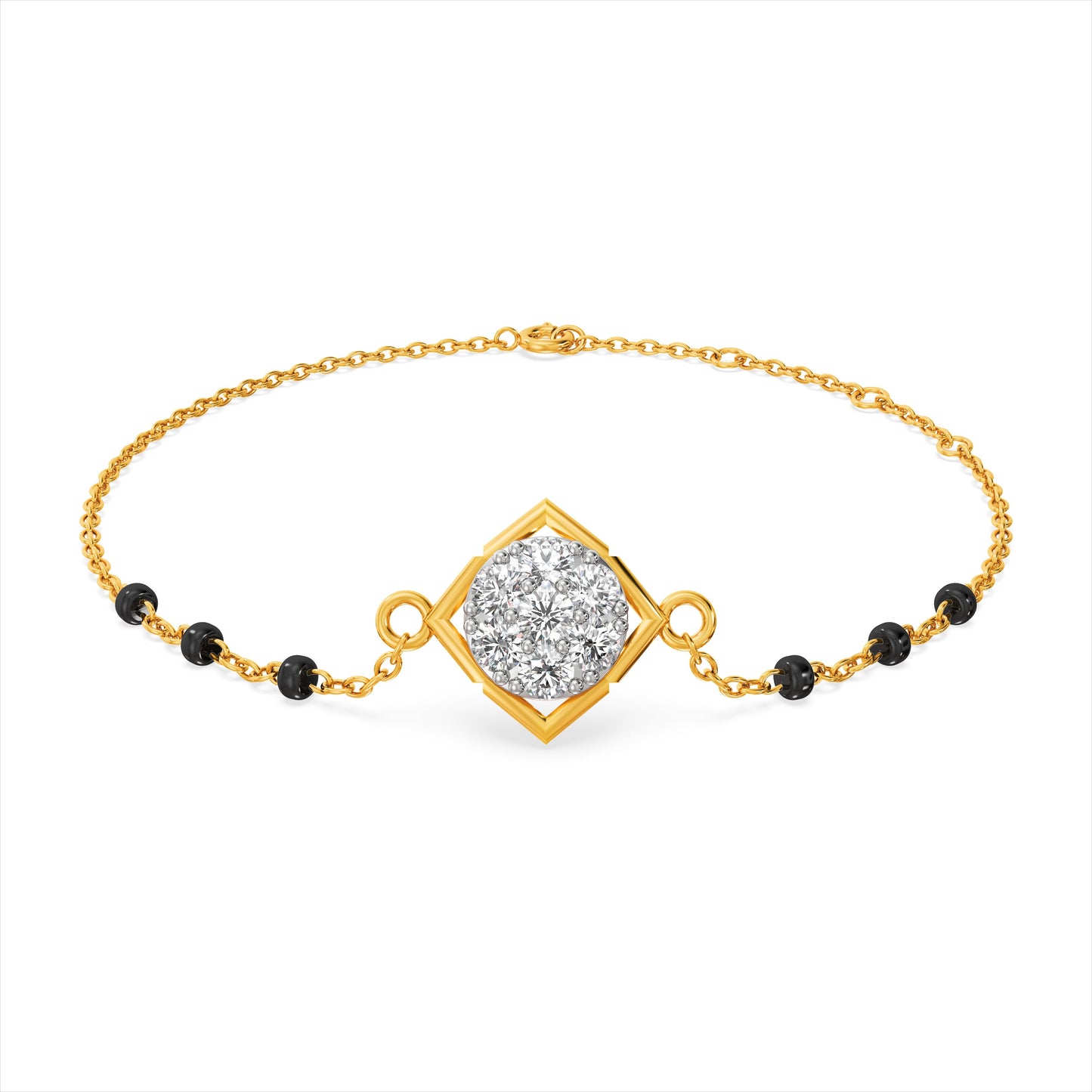 Minimal Square Motif 9KT Gold Laboratory Grown Diamond Mangalsutra Bracelet