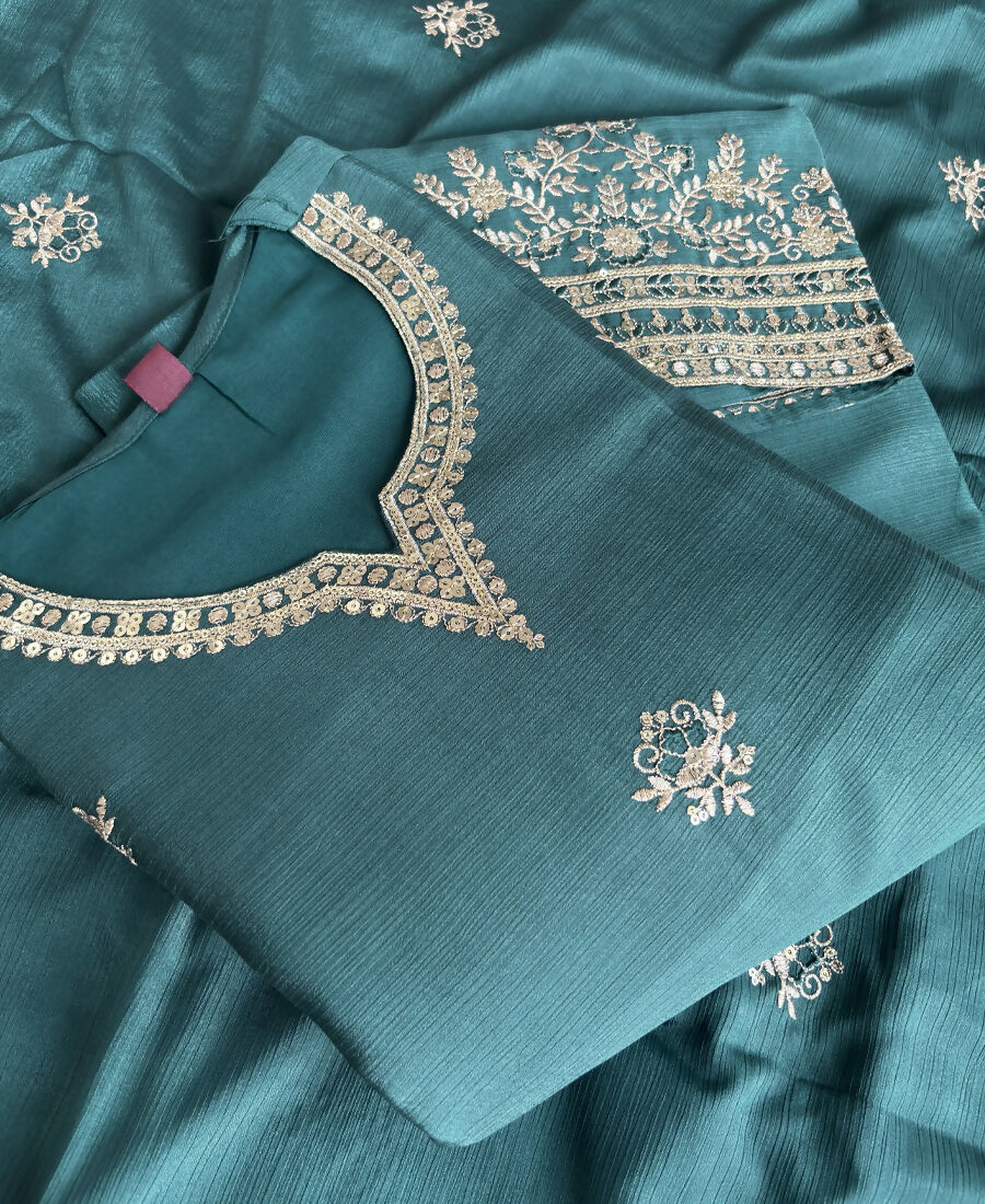 KC Green Ethnic Wear Ready Made Chinon Suit For Women