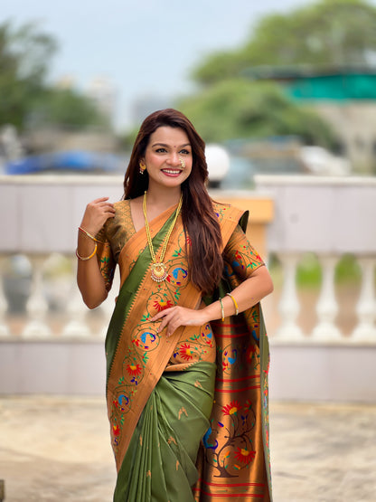 Mameraa Sarees Dark_Green Faux Banarasi Silk Saree With Paithani Rich Weaved Pallu And Blouse-Dark_Green