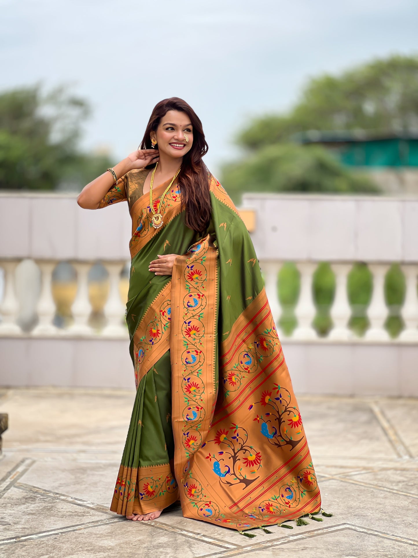 Mameraa Sarees Dark_Green Faux Banarasi Silk Saree With Paithani Rich Weaved Pallu And Blouse-Dark_Green