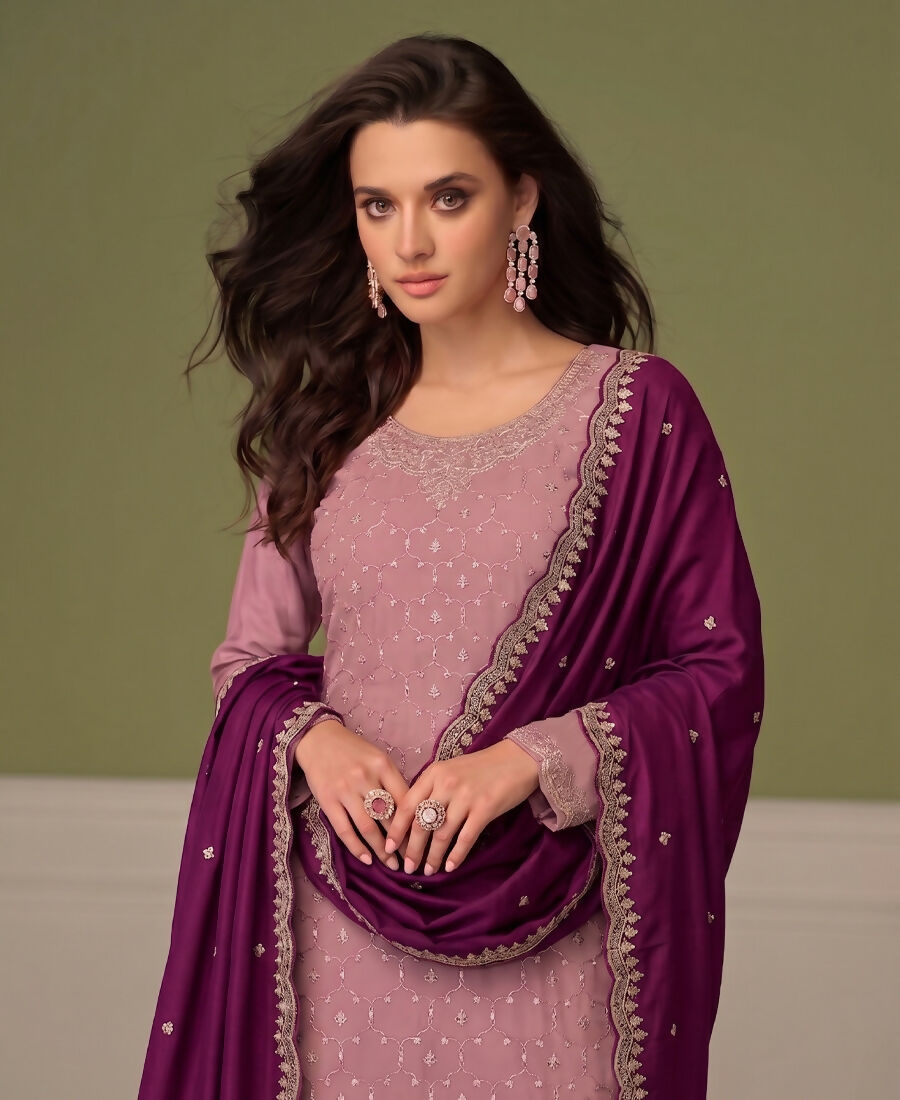 KC Heavy Chinon Peach Salwar Suit For Women Ethnic Wear
