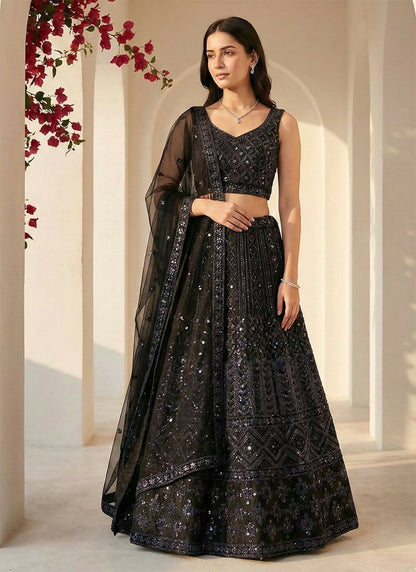 Lehenga Mart Black Net Designer Bollywood Style Wedding Wear Lehenga Choli