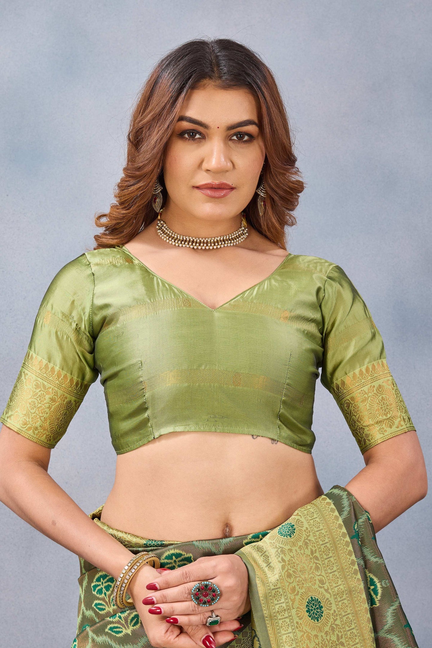 Divine International Trading Co Light Green Soft Silk Blend Banarasi Jacuard Work Designer Party Wear Saree With Unstitched Blouse Piece