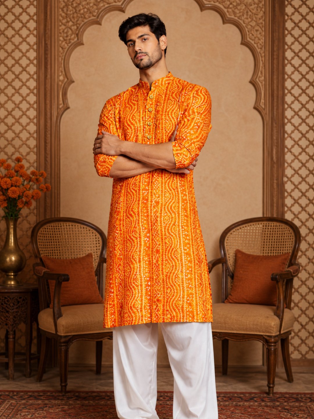 MULTI SHADES Men's Mustard Rayon kurta