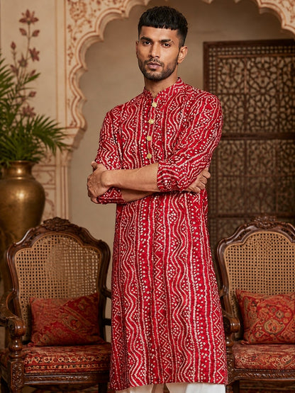 MULTI SHADES Men's Red Rayon Kurta