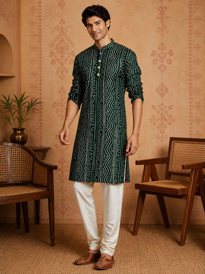 MULTI SHADES Men's Green Rayon Kurta Set