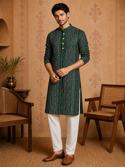 MULTI SHADES Men's Green Rayon Kurta Set