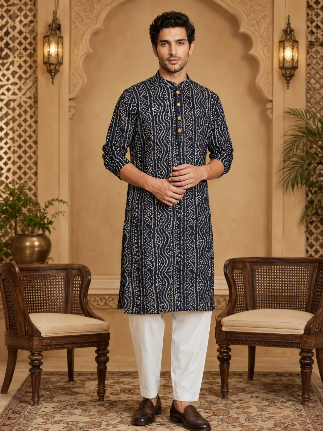 MULTI SHADES Men's Navy Blue Rayon Kurta