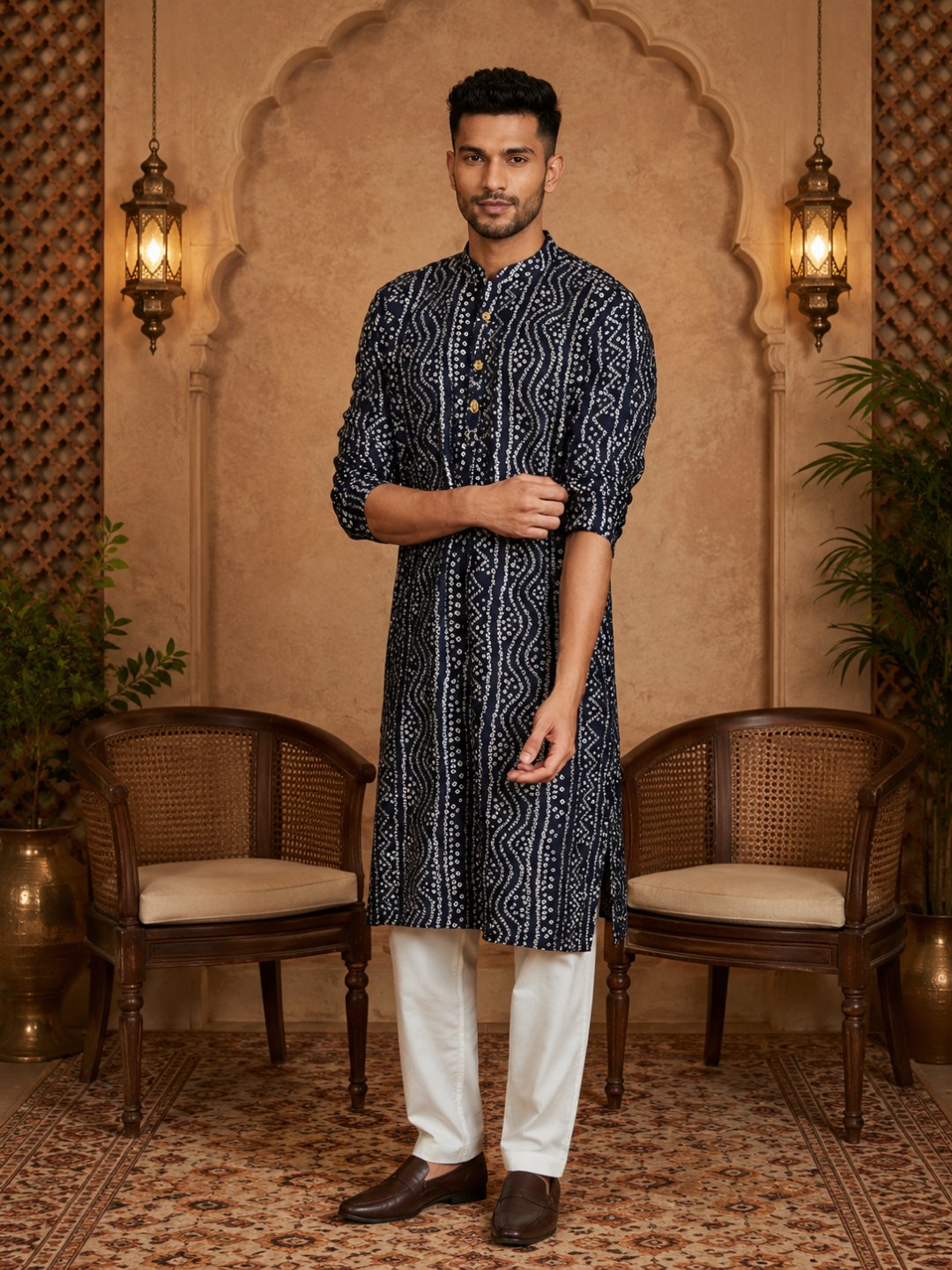 MULTI SHADES Men's Navy Blue Rayon Kurta