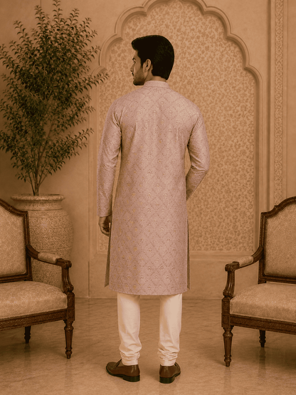 MULTI SHADES Peach Printed Mens Kurta