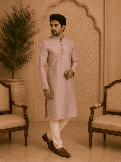 MULTI SHADES Peach Printed Mens Kurta