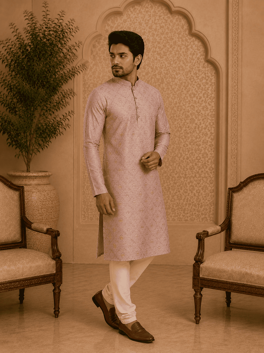 MULTI SHADES Peach Printed Mens Kurta