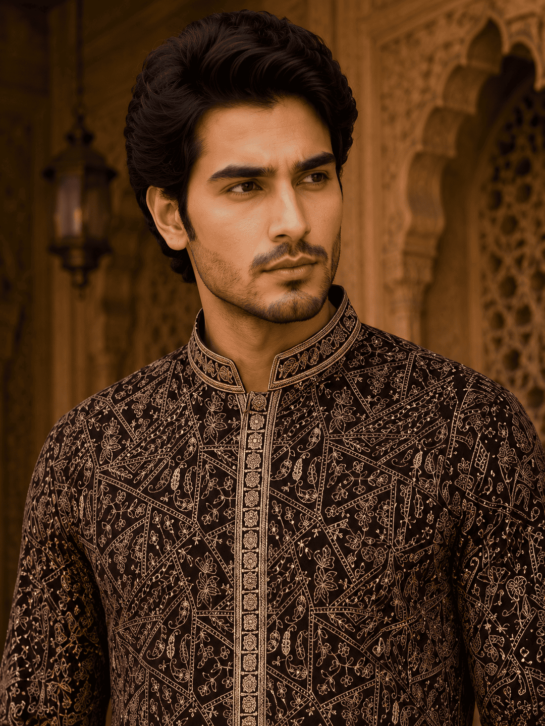 MULTI SHADES Royal Wine Embroidered Mens Kurta with Inner Lining (Astar)