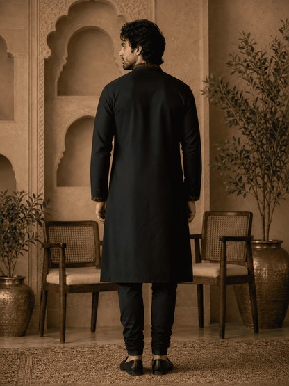 MULTI SHADES Midnight Black Royal Embroidered Kurta Set with Stole