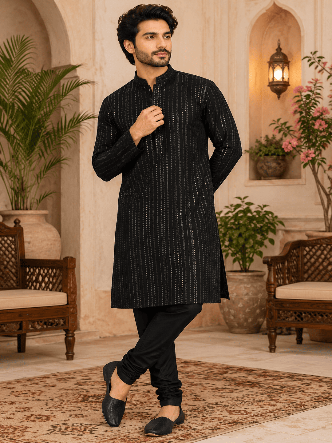MULTI SHADES Midnight Luxe Black Embellished Kurta Set