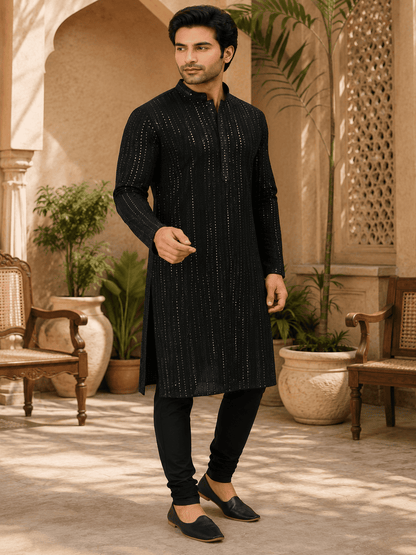 MULTI SHADES Midnight Luxe Black Embellished Kurta Set