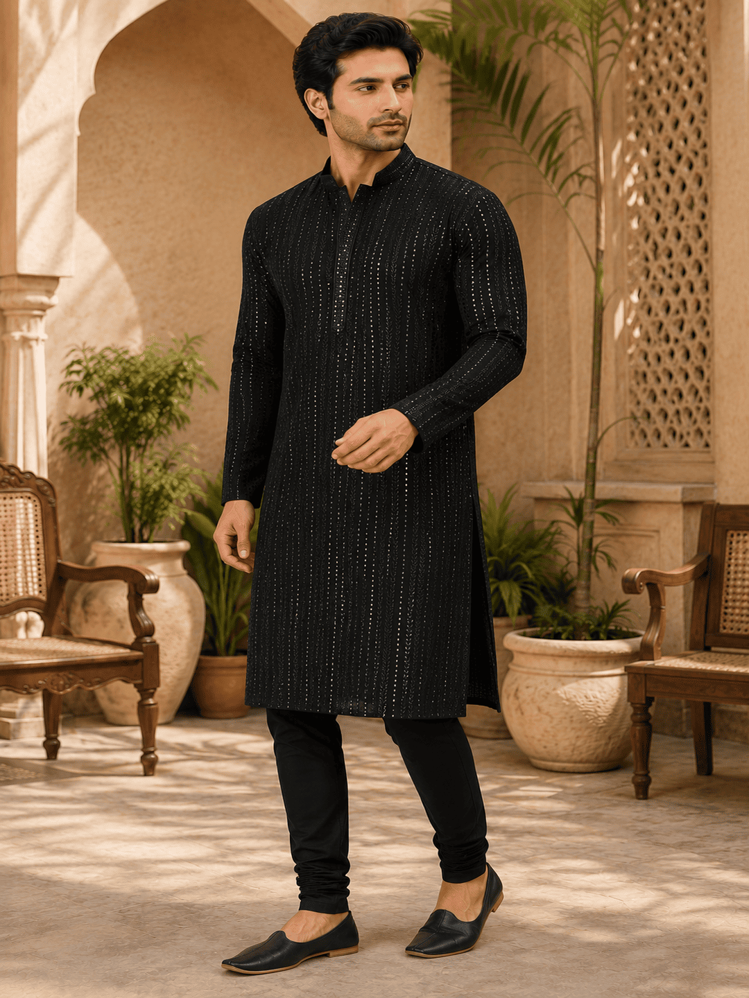 MULTI SHADES Midnight Luxe Black Embellished Kurta