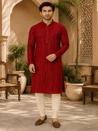 MULTI SHADES Crimson Royale Red Embellished Kurta