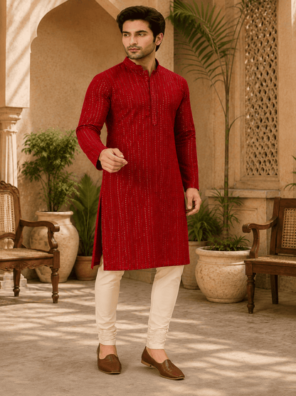 MULTI SHADES Crimson Royale Red Embellished Kurta