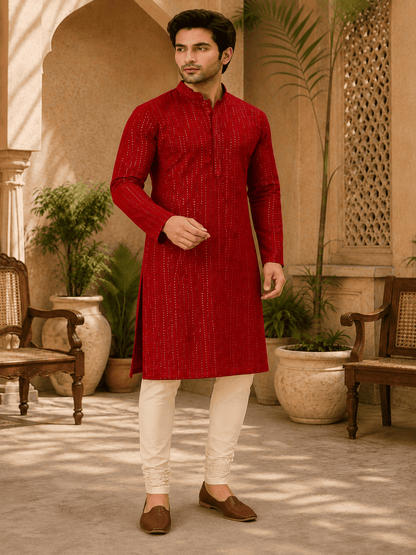 MULTI SHADES Crimson Royale Red Embellished Kurta