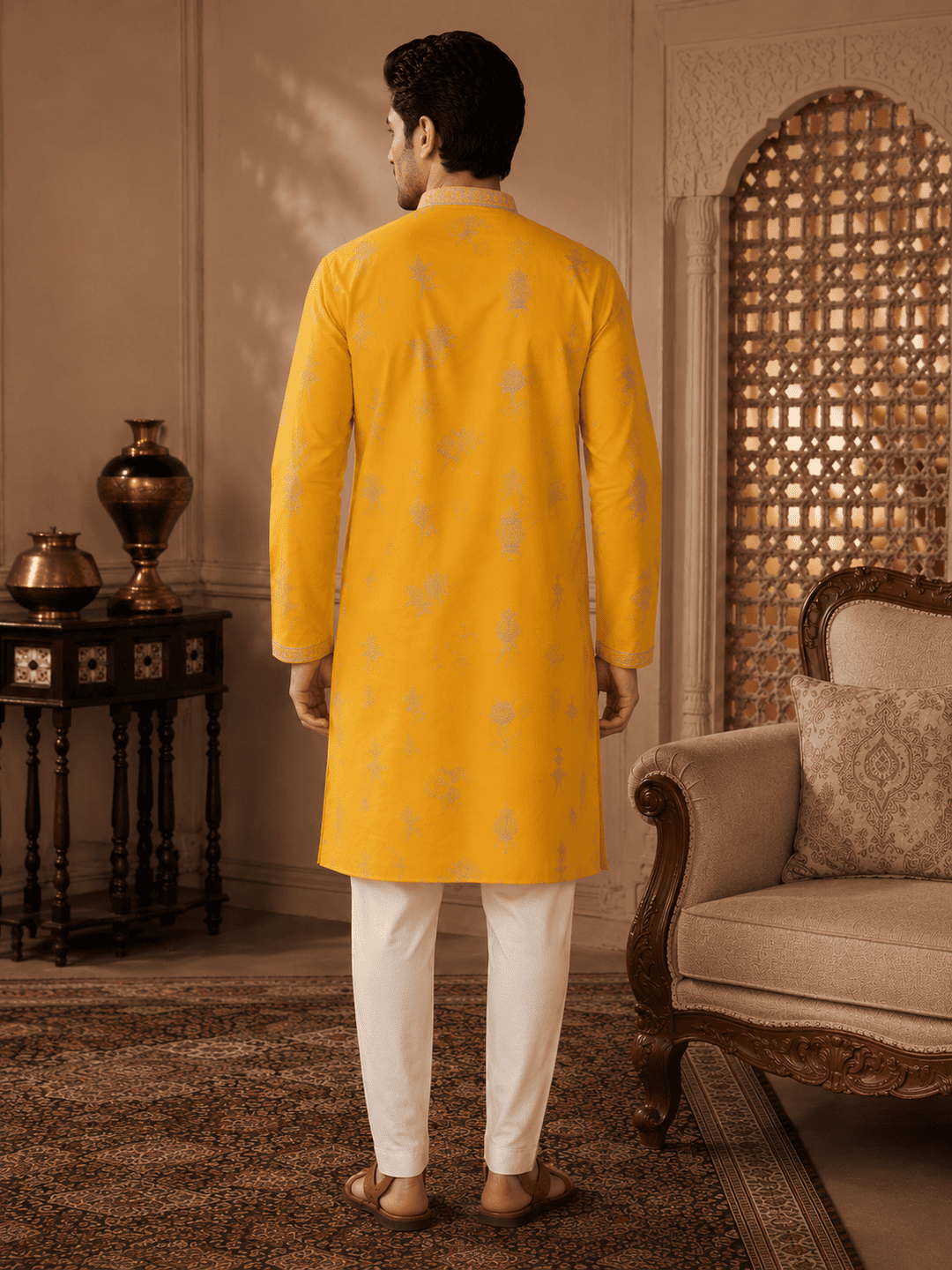 MULTI SHADES Men's Mustard Yellow Woven Ethnic Kurta