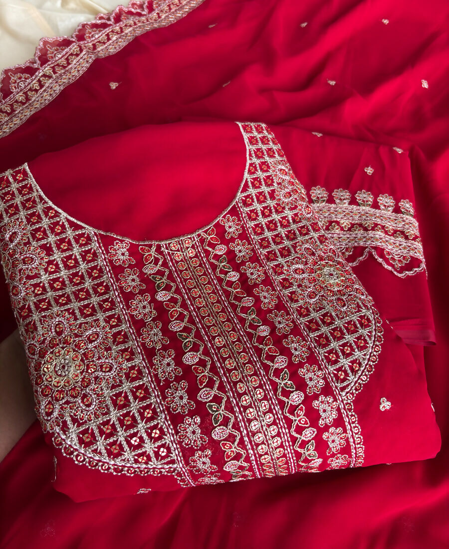 KC New Georgette Short Salwar Kameez Pakistani Style Red