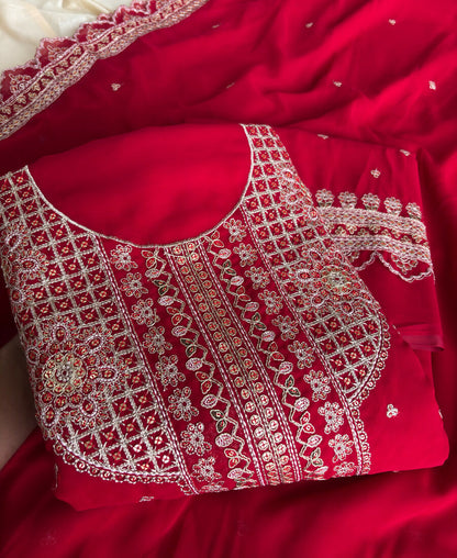 KC New Georgette Short Salwar Kameez Pakistani Style Red