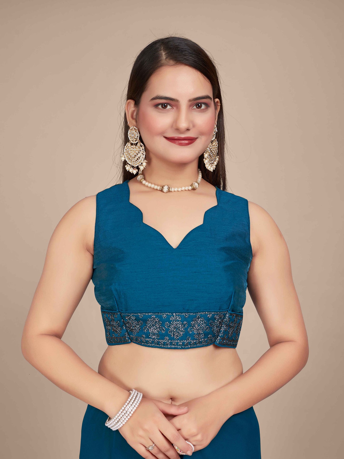 MANOHARI Georgette Embroidered Work Saree - Blue