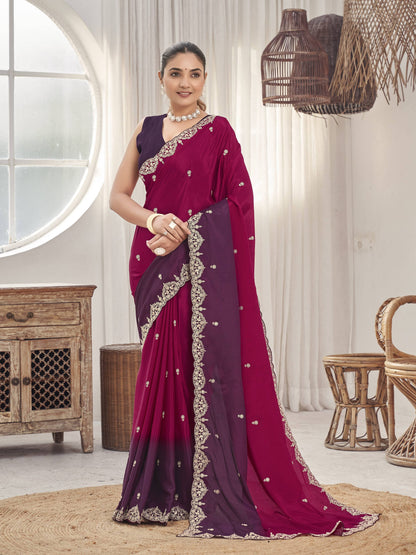 MANOHARI Georgette Embroidered Work Saree - Red