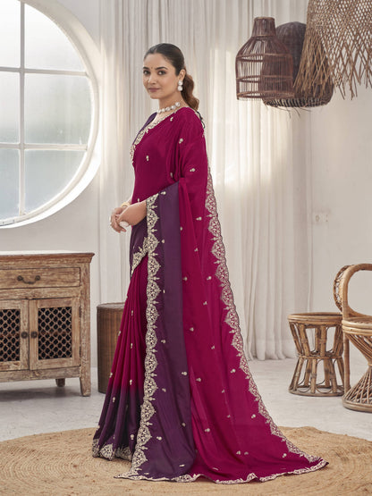 MANOHARI Georgette Embroidered Work Saree - Red