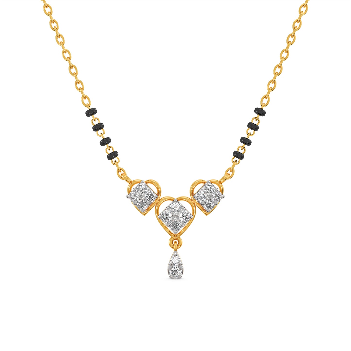 Heart Trio 9KT Gold Laboratory Grown Diamond Mangalsutra