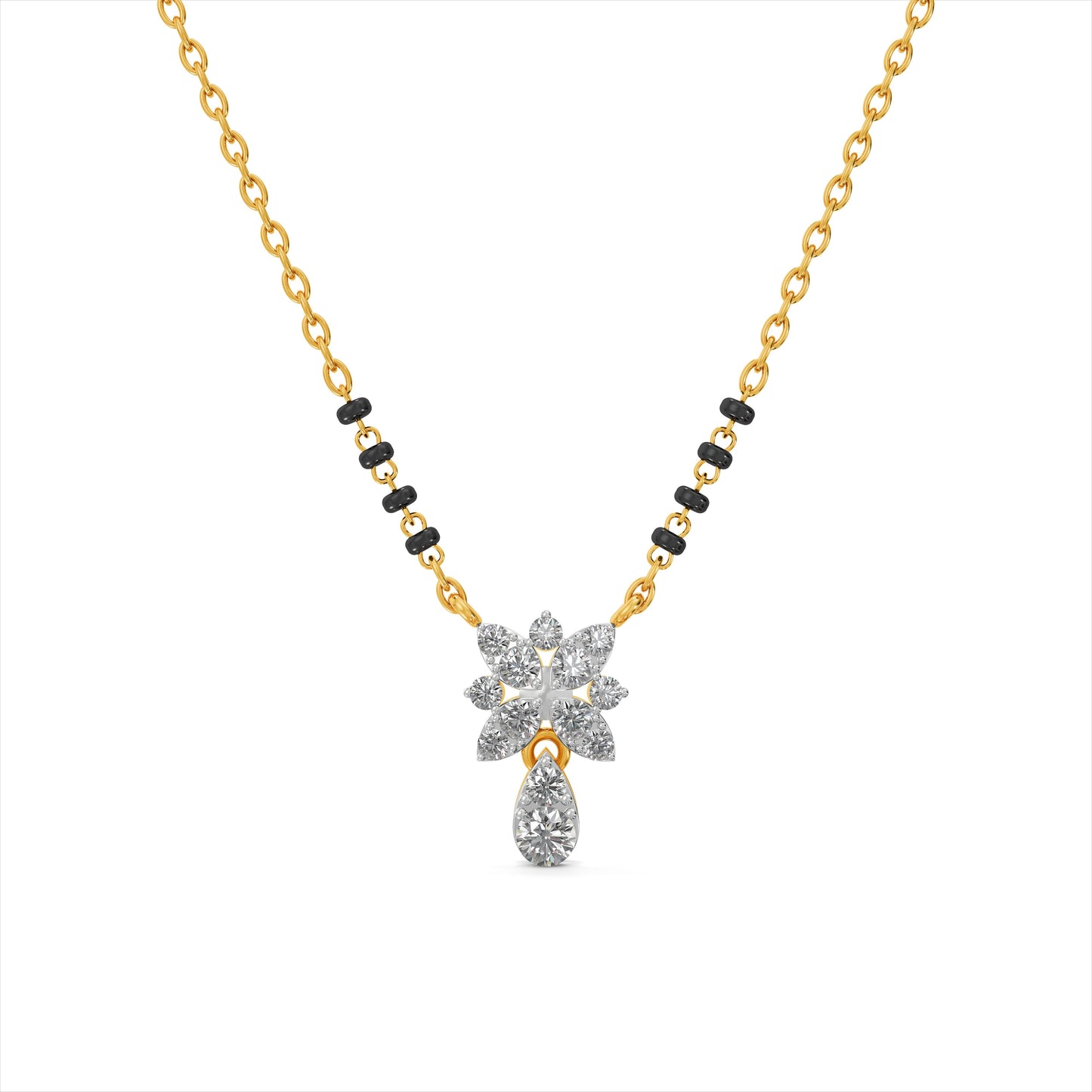 Floral Drop 9KT Gold Laboratory Grown Diamond Mangalsutra