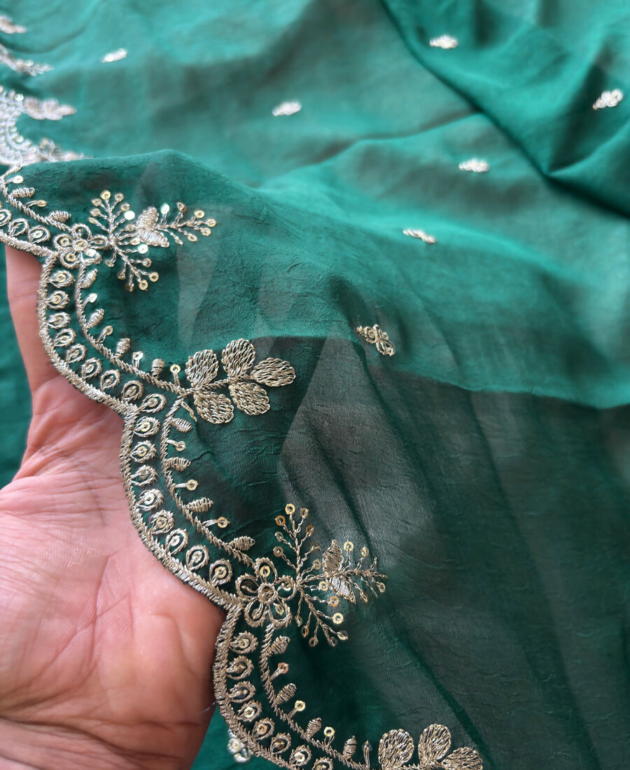 KC Green Wedding Wear Embroidered Crush Silk Salwar Suit