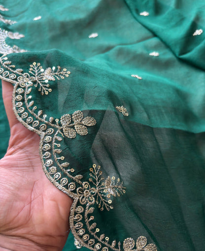 KC Green Wedding Wear Embroidered Crush Silk Salwar Suit