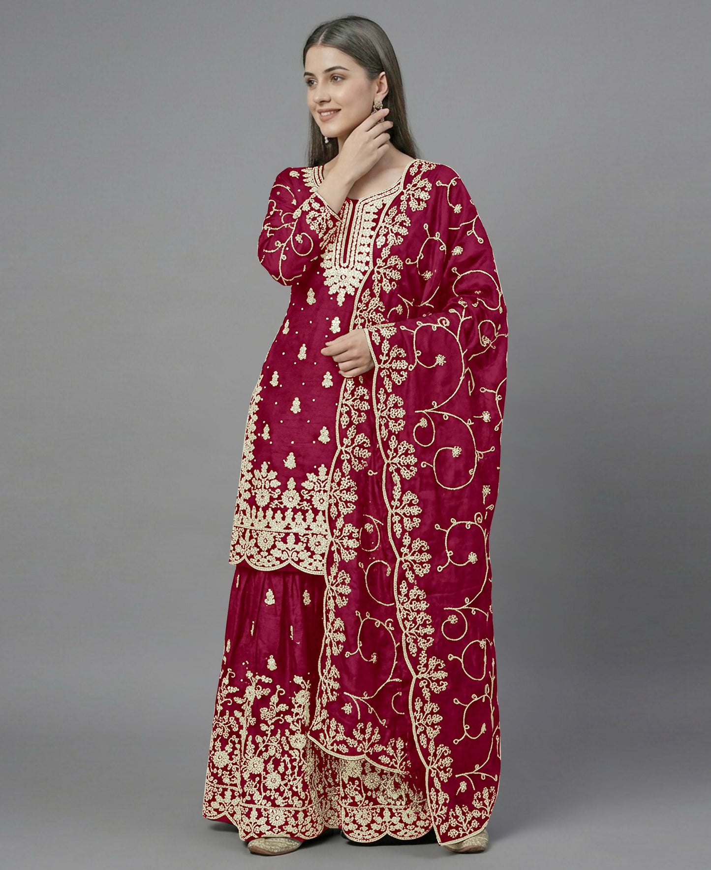 Teeya Creation Womens New Trendy Pure Gmy Silk With Heavy Embroidery Sequence Work Red Kurta Set
