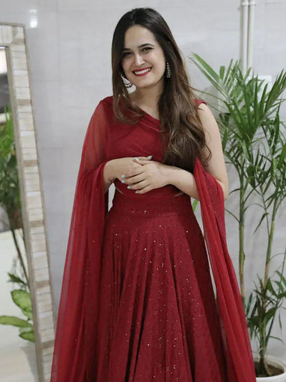 Tulsi Art Lovely Maroon Sequins Georgette Wedding Lehenga Choli With Dupatta