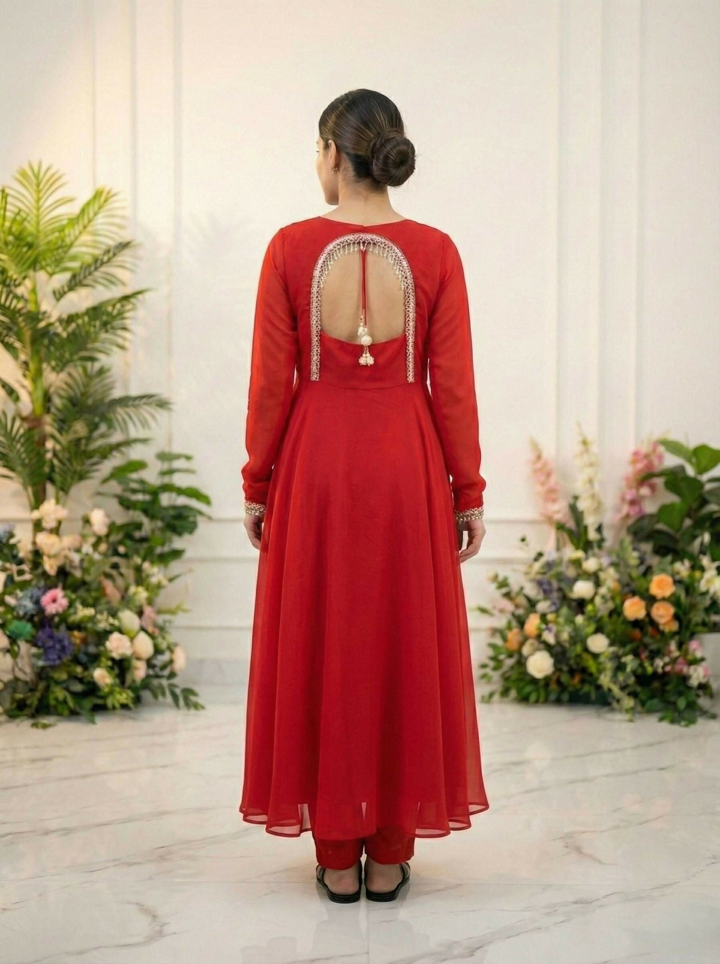 Teeya Creation Womens New Fancy Fox Georgette Heavy Quality Fabric With Handwork Red Gown Set