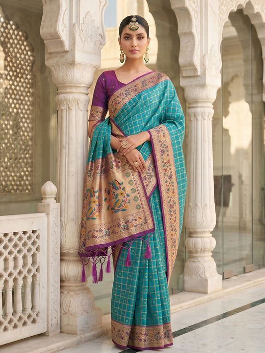 Shree Shyam Fashion Turquoise Banarasi Silk Blend Saree